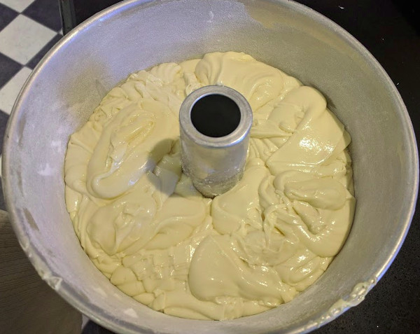 Cake mix in bundt pan
