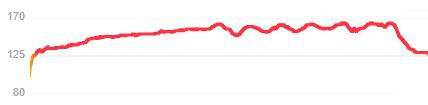 Chart: heart rate during 30 minute HIIT on the dreadmill