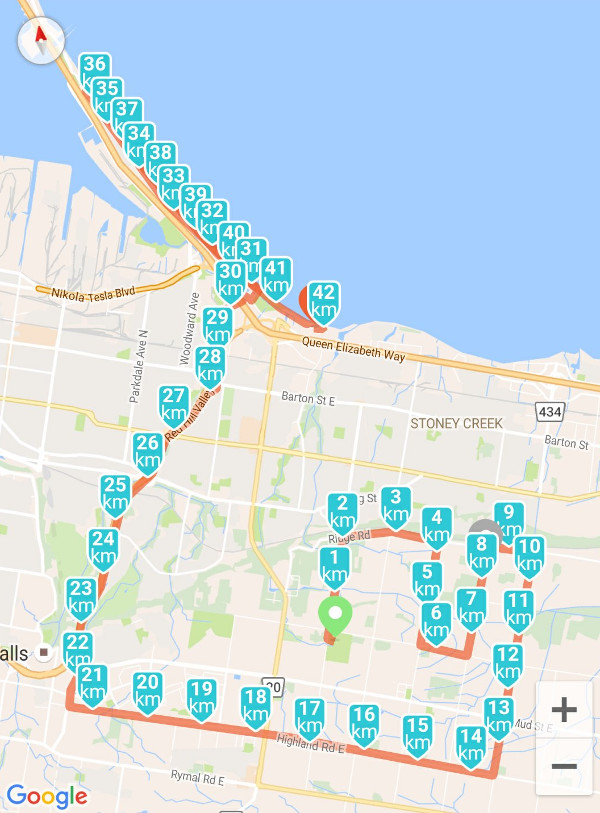 My run-tracking app's record of the route