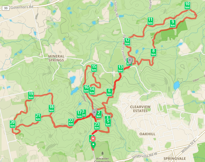 Sulphur Springs Trail Race 25K route (from Runkeeper)
